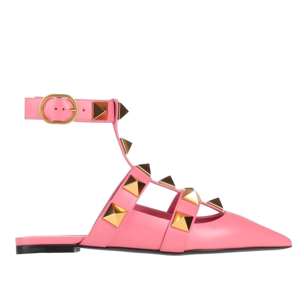 Valentino Garavani Pink Roman Stud Ballerina Flat Ankle Strap 37